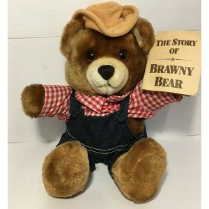 Vtg 1985 Del Monte Brawny Bear by Dakin w/ Tag & Overalls New Old Stock Plush